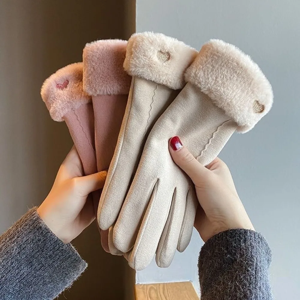 

Новые зимние перчатки с сенсорным экраном, теплые перчатки с вышивкой в виде сердца, перчатки с сенсорным экраном, перчатки с полным пальцем и полным пальцем, велосипедное вождение