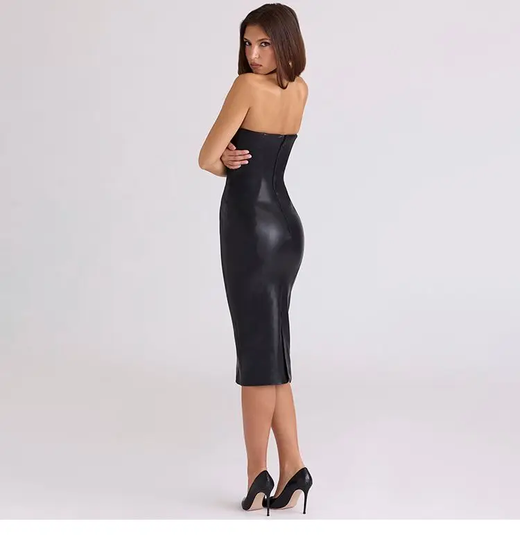 Vestidos ajustados vestido de noche mujer otoño bata patente Vintage mujer cuello en V hasta la rodilla Retro clásico elegante elegante Vibe