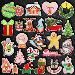 Fashion Christmas Style Santa Claus Patches On Clothes Iron On Embroidered Patches For Clothing DIY Stripes Applique Accessory