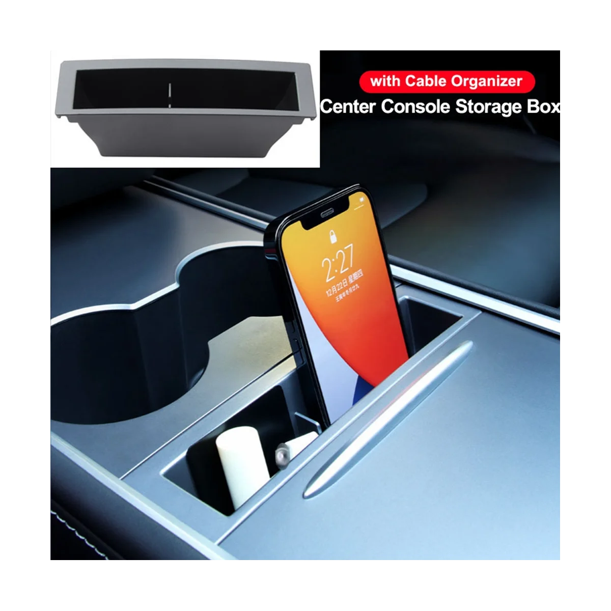 For Tesla Model Y 3 2021-2023 Accessories Center Console Armrest Storage Box Card Key Phone Charging Cable Organizer