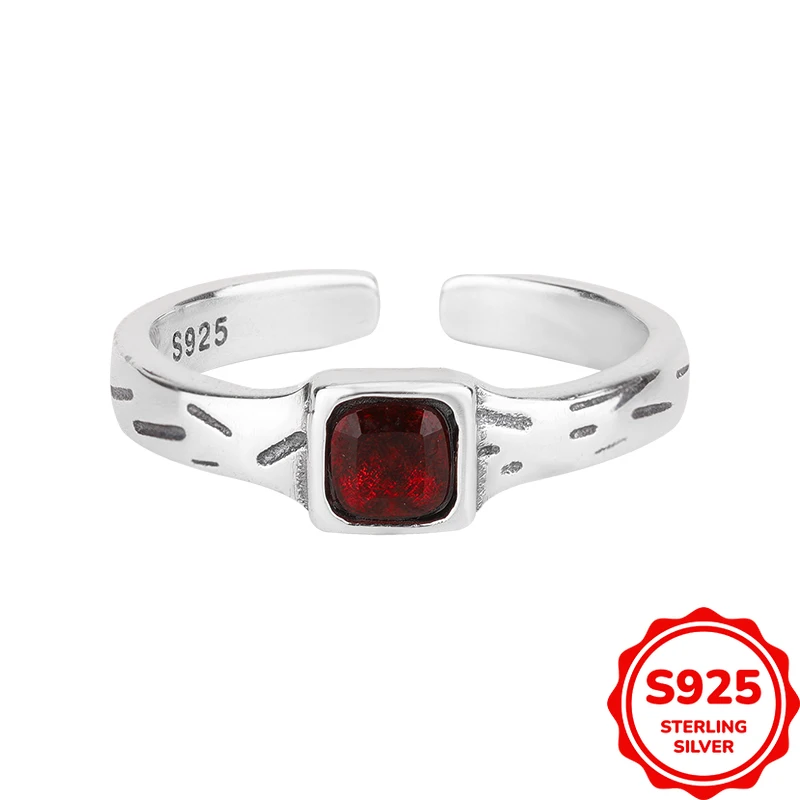 

Personalized Retro Genuine S925 Silver Square Dark Ruby Women's Wedding Ring