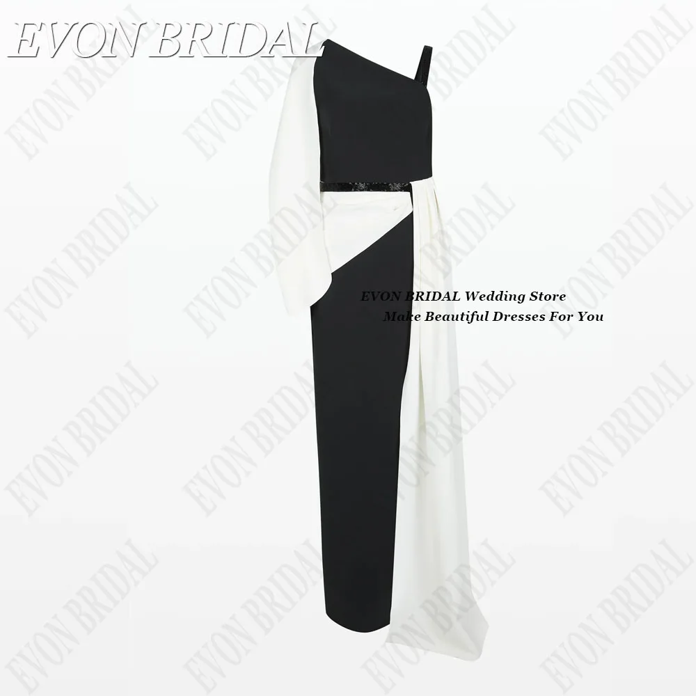 EVON BRIDAL Preto E Marfim Celebridade Vestido De Sereia Até O Chão Vestidos De Festa De Noite Formal Um Ombro فساتين السهرة 2024EVON BRIDAL Preto E Marfim Vestido de Celebridade Sereia Até o Chão Formal Vestidos de Fe