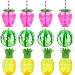 Plastic Pineapple Strawberry Cups with Straw Hawaiian Luau Party Decor Watermelon Drink Cups summer Beach Pool Aloha Party Favor