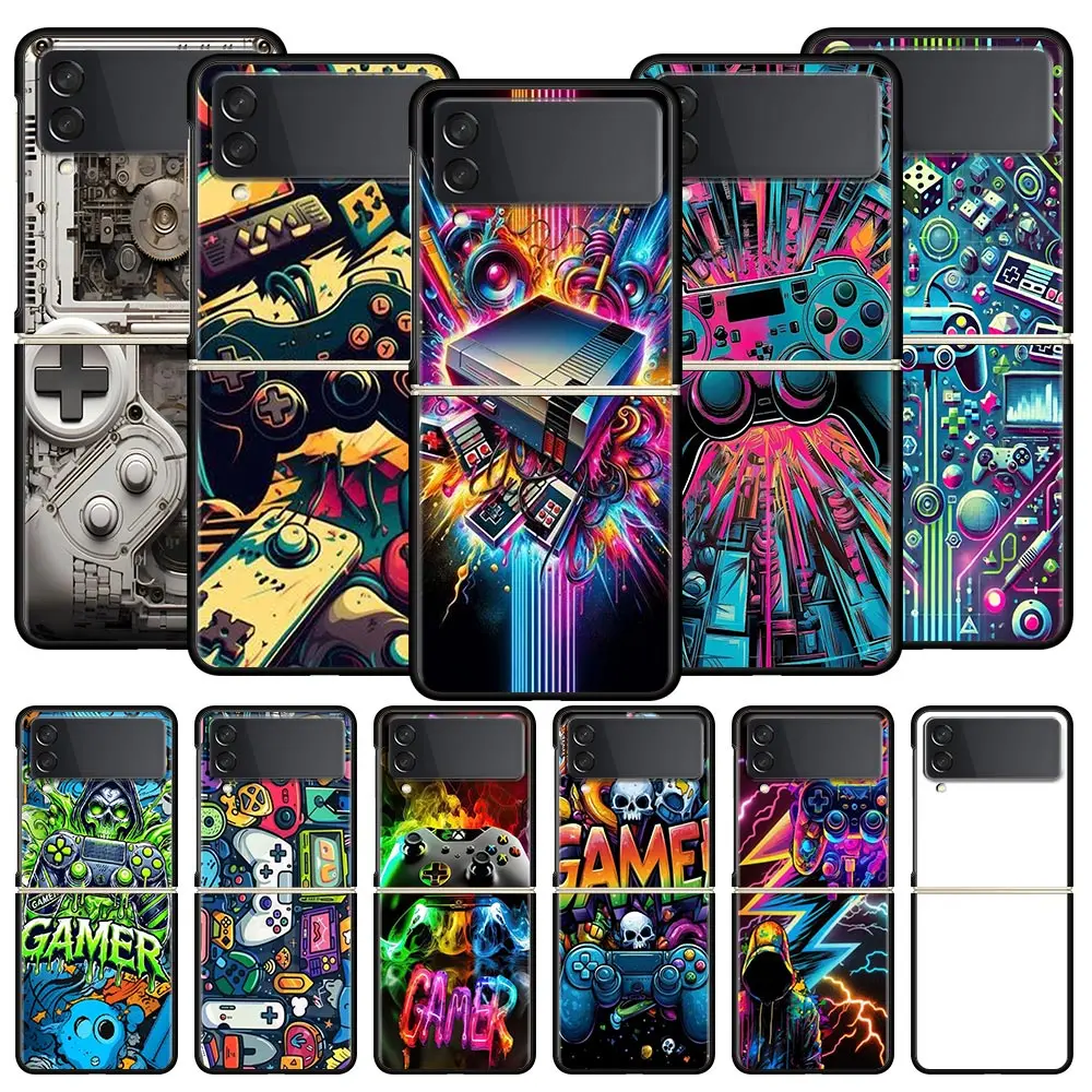 Technology Game Console Hard PC Phone Case For Samsung Galaxy Z Flip 7 6 5 4 Black Cover For Galaxy Z Flip 3 Foldable Shell Bags