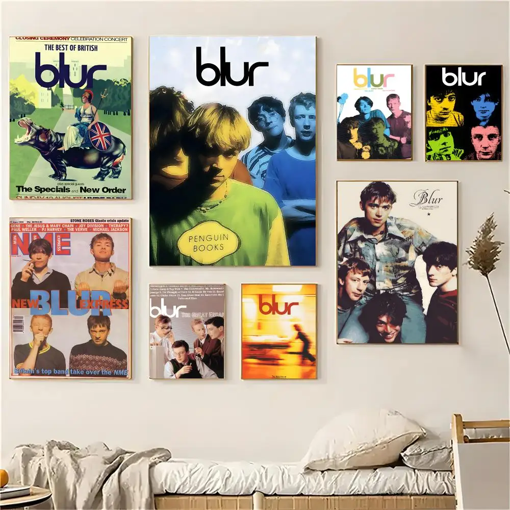 Blur Band Britpop Vintage Poster Self-adhesive Living Room Bedroom Party Bar Decor Moisture-proof Fade-resistant HD