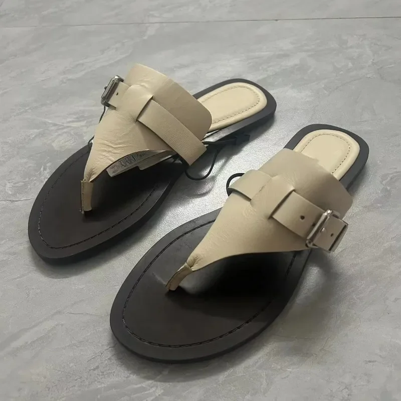 

2025 Summer Women's Beach Flip Flops Comfortable Soft Sole Ladies Flat Shoes Casual Buckle Belt Brand Designer Female Slides