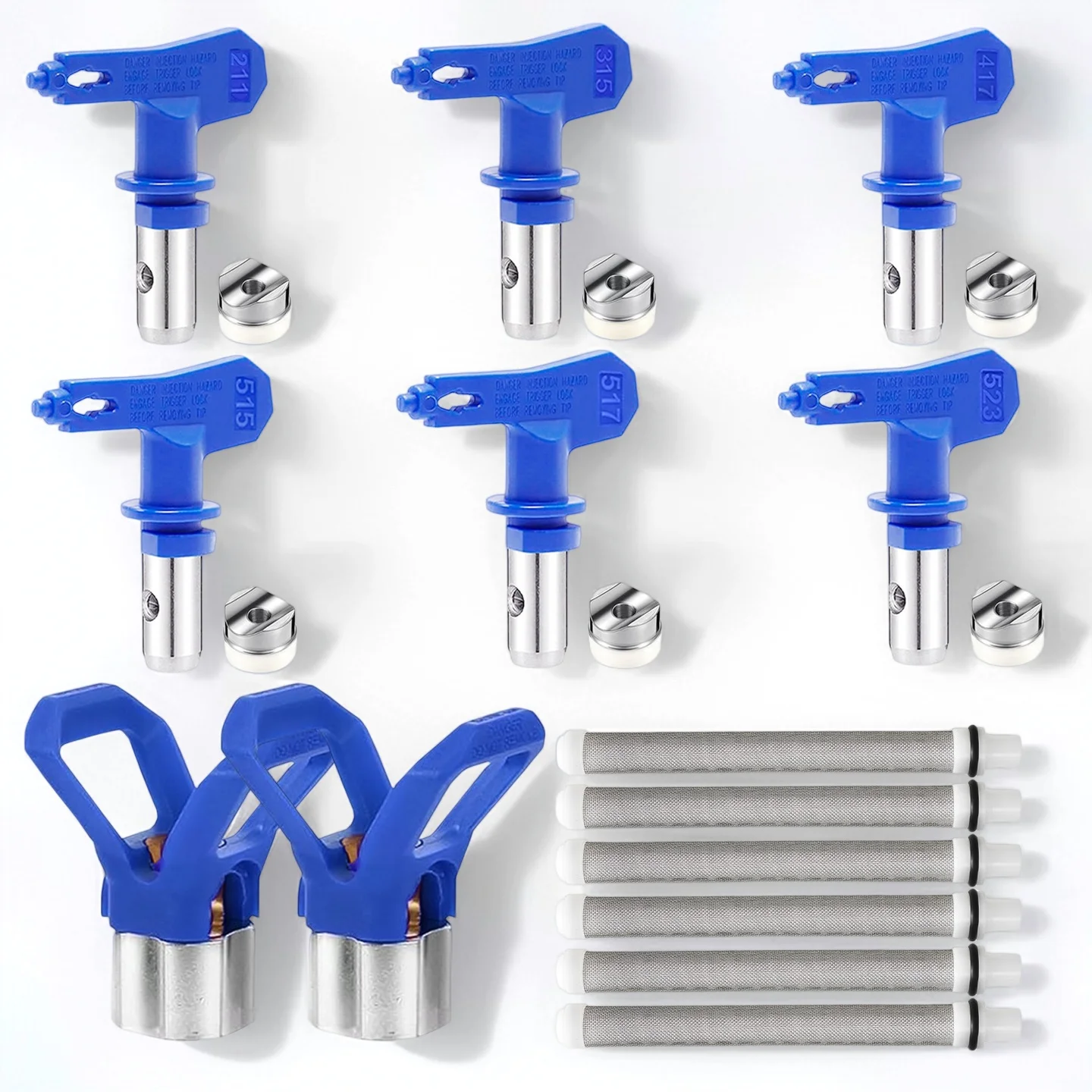 

Reversible Airless Paint Nozzle Kit with 6 Tips 211/315/417/515/517/523, 2 Guards & 6 Filters for Painting