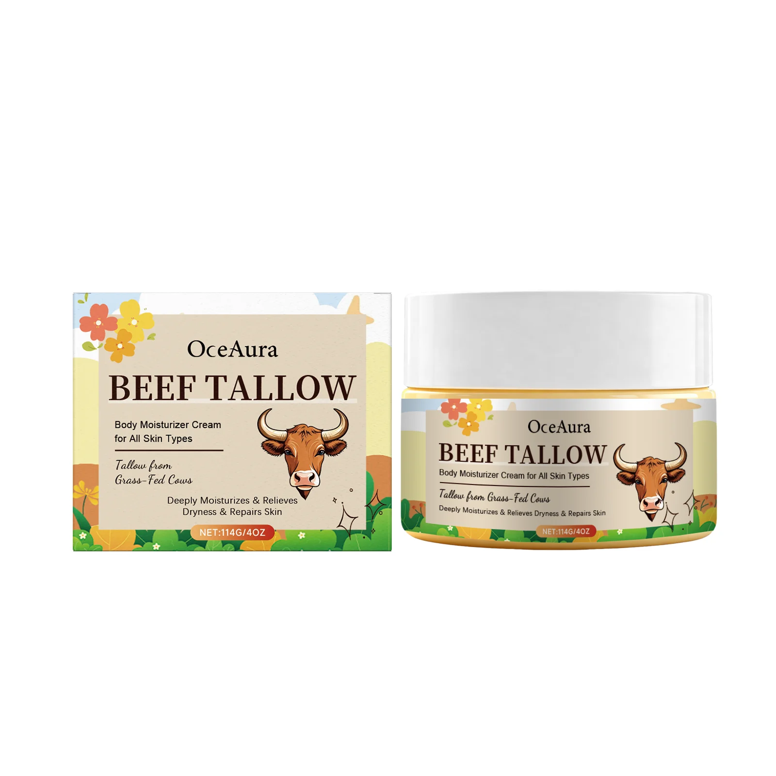 

Увлажняющий крем OceAura Beef Tallow, глубоко увлажняющий уход за кожей для сухой и чувствительной кожи, питательный и разглаживающий ежедневное тело