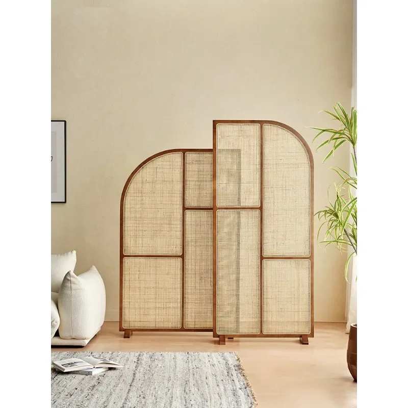 Japanese-style solid wood rattan screen combination small living room creative partition wall movable  Chinese Zen seat screen