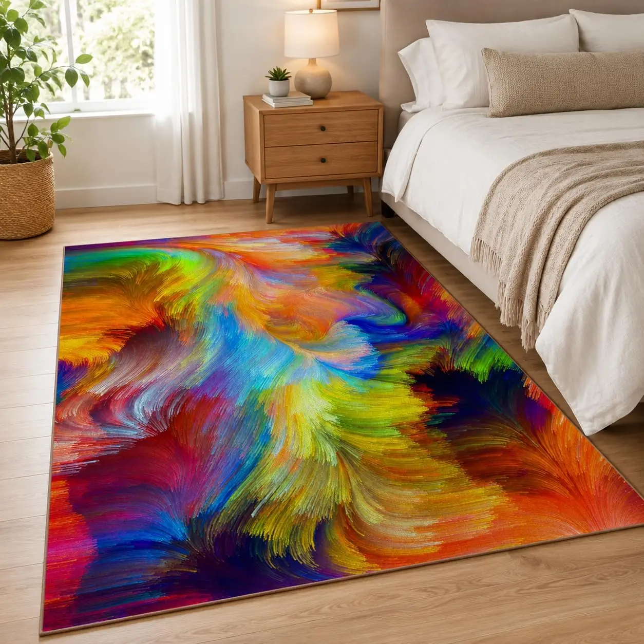 1pc 2D Flat Rainbow Swirl Abstract Paint Printed Floor Mat, Decorative Rug for Living Room, Bedroom, Office, Home Decor