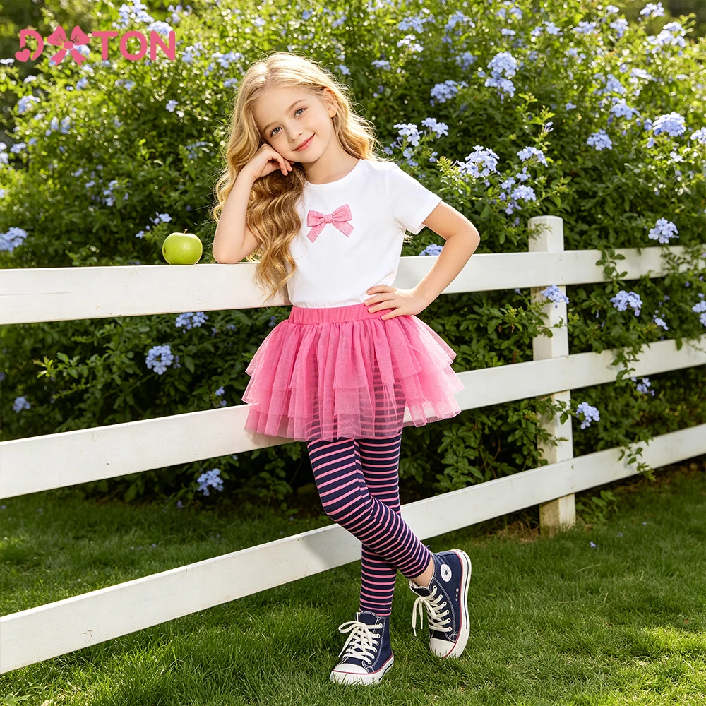 DXTON Toddlers Skirt Pants Striped Leggings with Tutu SKirt Children Ballet Prom Princess Costumes Cotton Girls Casual Clothing