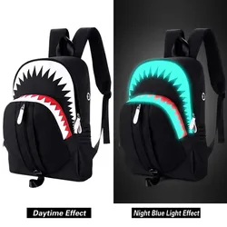 Night Luminous Shark Mouth Pattern Daily Knapsack Teenagers School Bags Large Capacity Travel Bag Causal Men USB Laptop Backpack