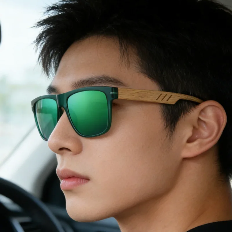 1pc Retro Walnut Ultra-Light Square Polarized Exquisite Fashion Sun Glasses for Men Women Outdoor Driving Beach Travel Eyewear