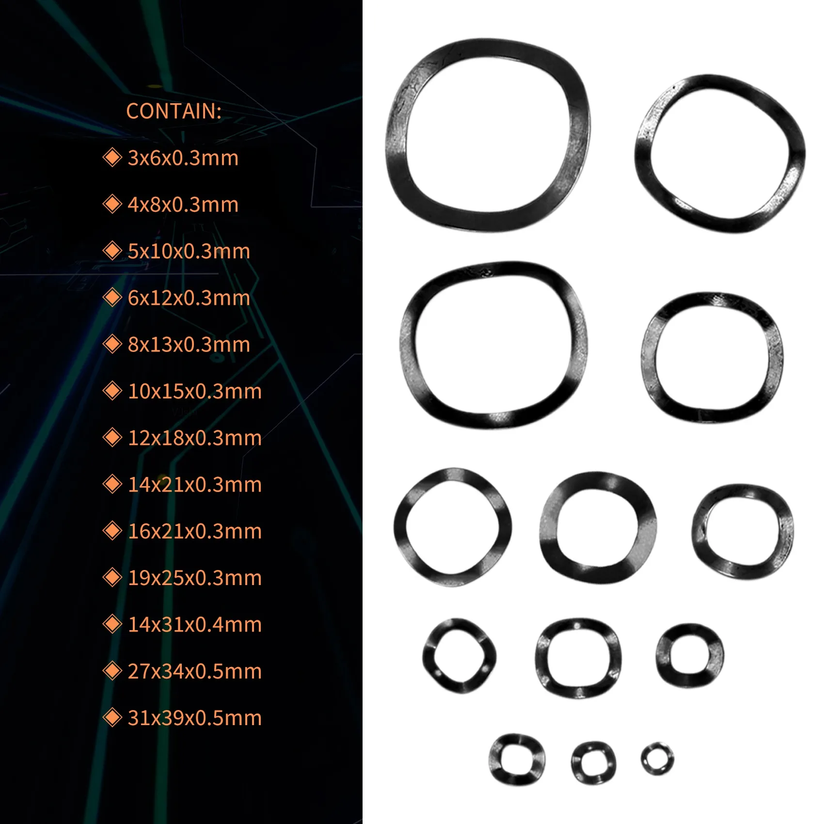 [NEWA76K!】 320Pcs Carbon Steel Compression Type Wavy Wave Crinkle Spring Three Wave Washers Assortment Kit