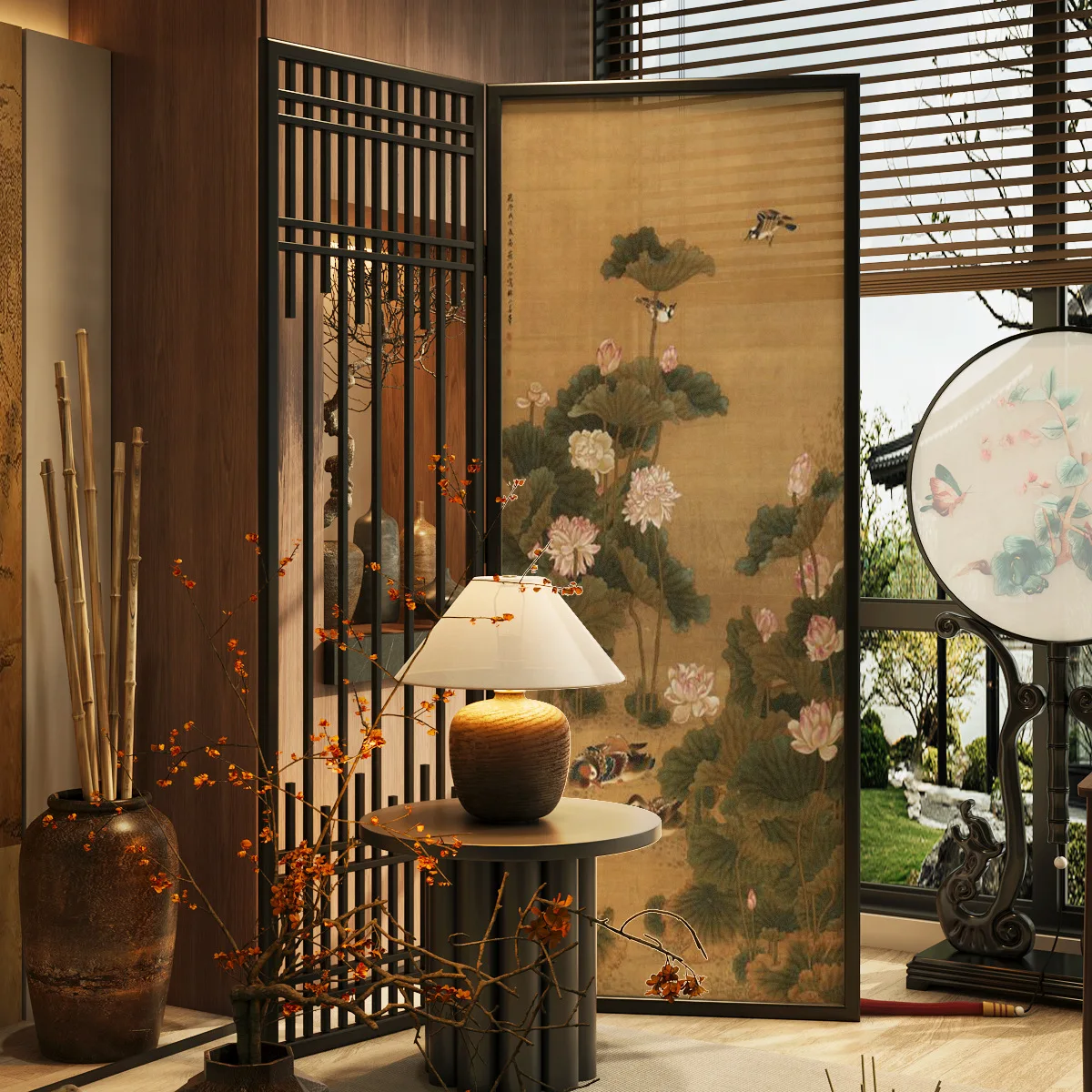 New Chinese-style Bird Screen Partition Living Room Tea Room Background Decoration Blocking Foldable Solid Wood Fence Hollow Fol