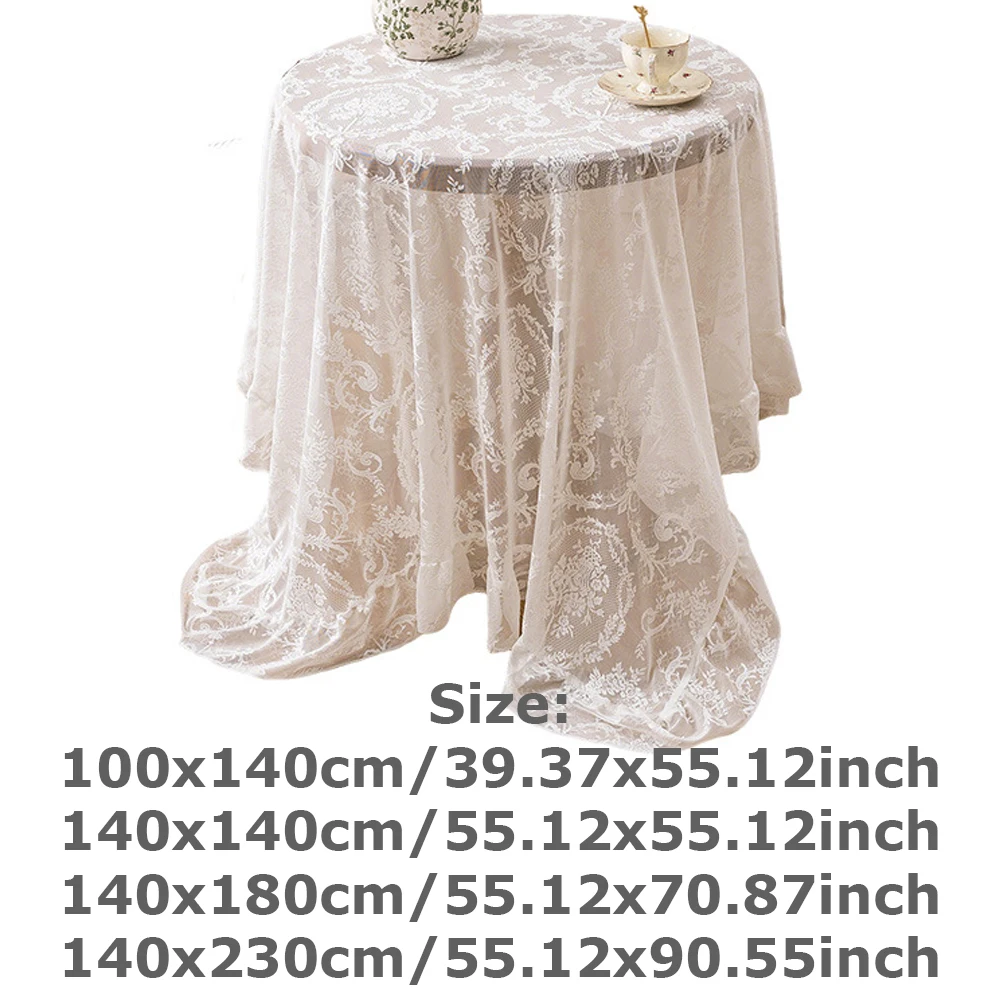 Mirror Flower Lace Tablecloth with Skirt Edge, Ruffle Rustic Style Table Cloth, Dining Table Table Cover for Banquets Parties 식탁