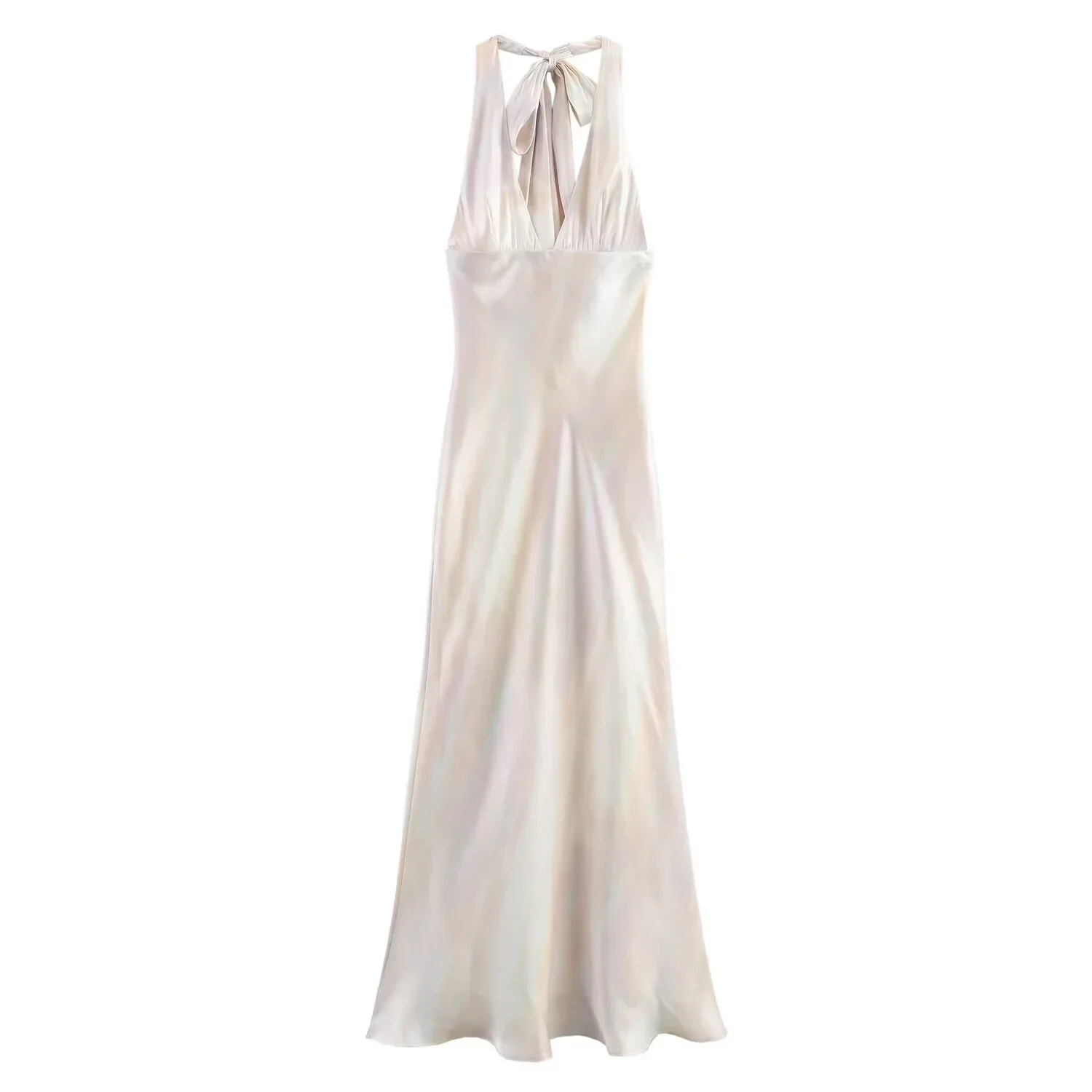 BWQ 2025 Bahar Yeni Ürün Avrupa ve Amerika Moda Kadın Giyim Saten Askı Kolsuz Backless Tatil Elbisesi