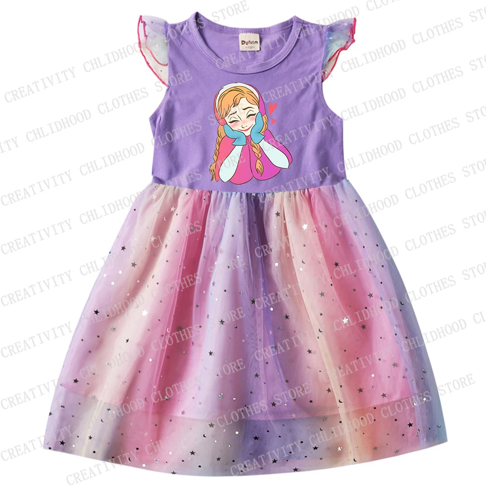 Frozen Girl Dress Children Print Disney Elsa Anna Girls Princess Cartoons Casual Clothes Gauze Kawaii Dresses Kid Baby Gifts