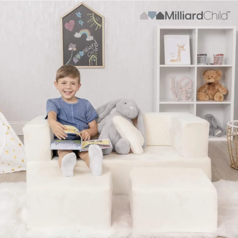 Milliard Kids Couch - Modular Kids Sofa for Toddler and Baby Playroom/Bedroom Furniture (Ivory) with Bonus Pillow