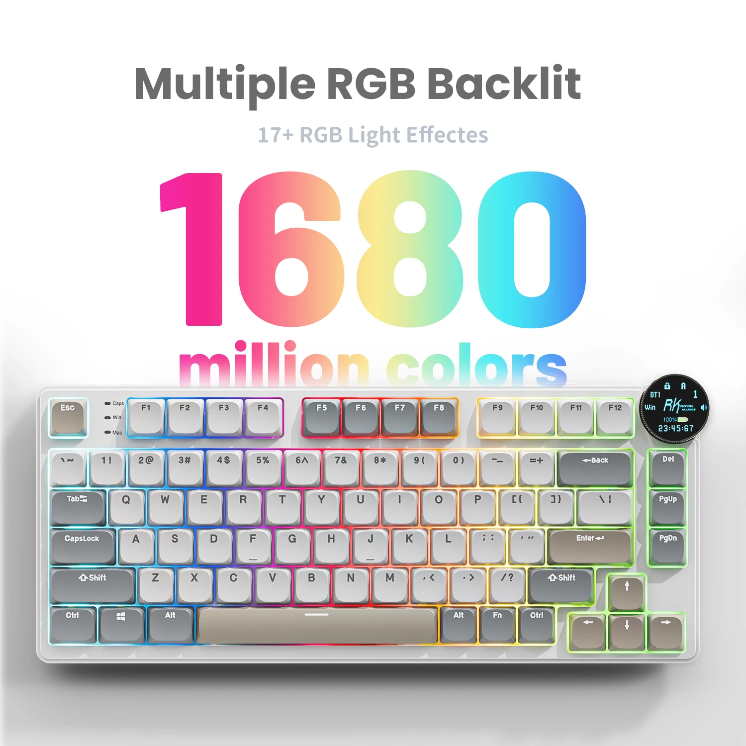 Royal Kludge RK N80 Low Profile Mechanical Keyboard Wireless Bluetooth 2.4G Wireless With 80 Key 80% RGB Backlit TFT Screen