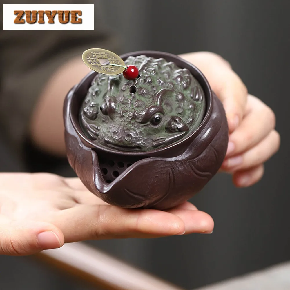 160ml Handmade Yixing Purple Clay Pot Small Capacity Golden Toad Hand Grab Teapot for Infusion Raw Ore Zisha Tea Maker Kettle