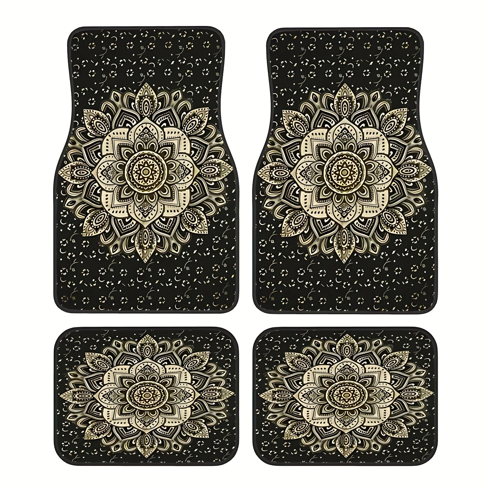 

4pcs Mandala Flower Pattern Design Car Floor Mats Easy To Clean Washable Interior Accessories Stylish Car Interior, Holiday Gift