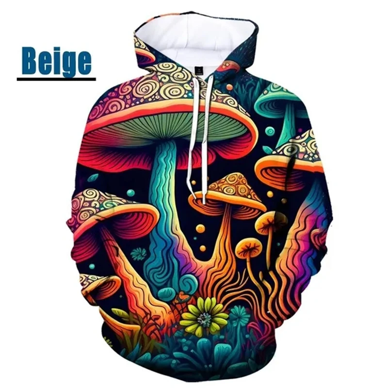 Sudadera con capucha con estampado 3D para hombre y mujer, ropa de calle informal con estampado de plantas, setas y camuflaje, novedad