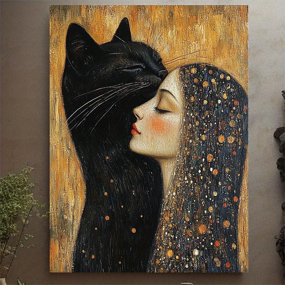 Frameless Canvas Painting Gustav Klimt Cat, The Kiss By Gustav Klimt, Cat Poster, Catart Cat Lovers Gift, Animalart Feline Poste