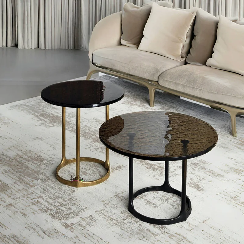 Side few light luxury high sense living room home small round table modern creative brass designer corner few