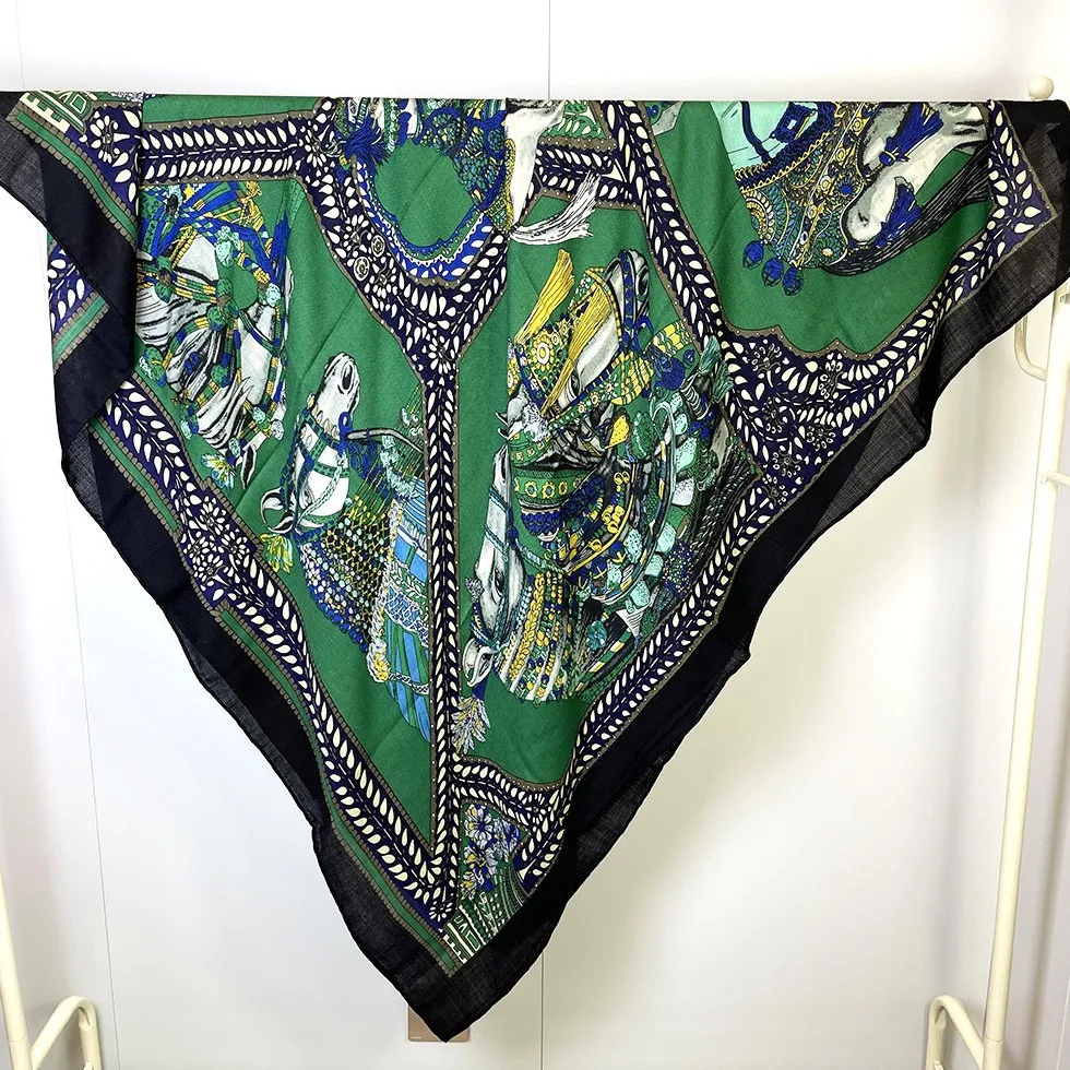 [dressed-horse]-atmospheric-and-beautiful-emerald-wool-silk-square-scarf-autumn-and-winter-velvet-scarf-shawl-women