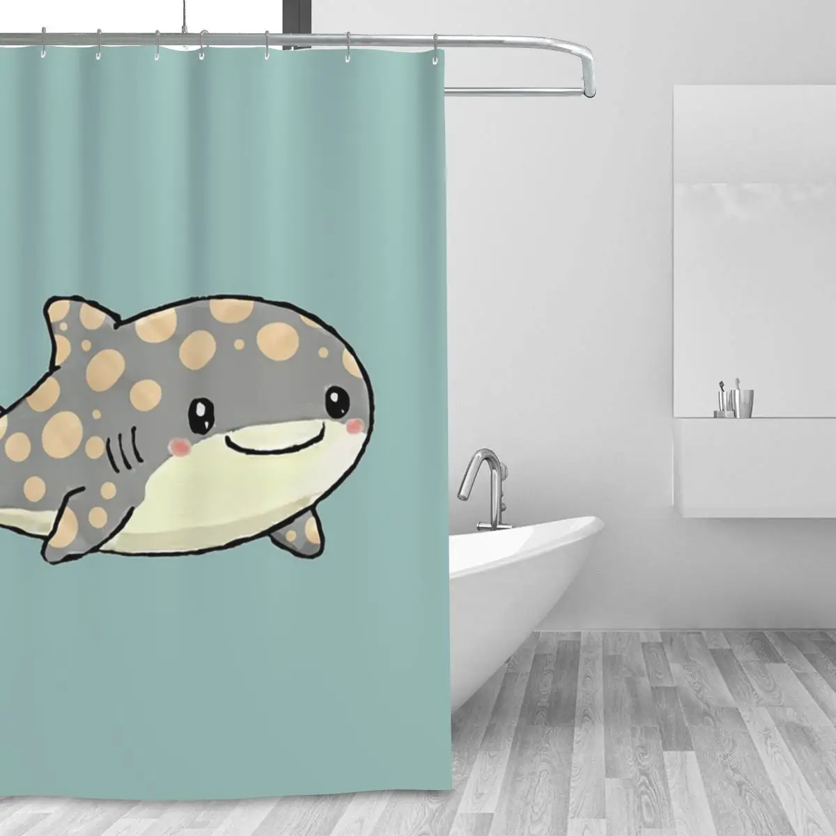 Cute Baby Whale Shark Cartoon With Big Eyes Shower Curtain Bathroom Polyester Waterproof Bath Curtains with Hooks