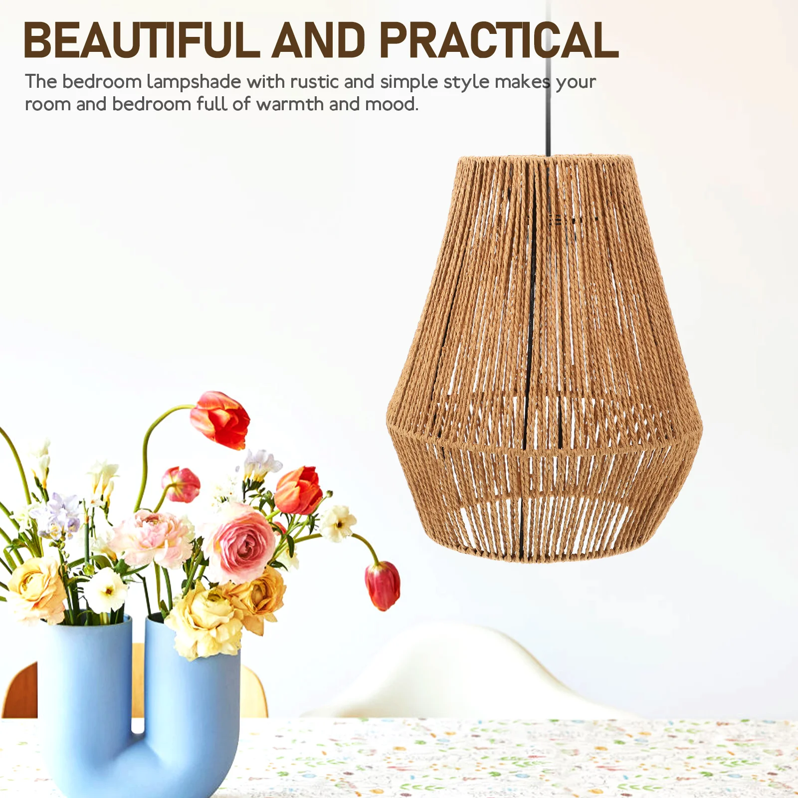 

Rattan Lamp Shade Ch Retro Ceiling Covers Paper Rope Rustic Style Woven Pendant Bedroom Living Room Kitchen
