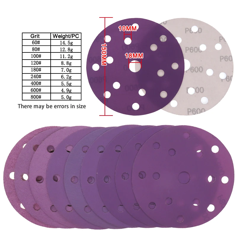 6 Inch 15 Holes Hook and Loop Sanding Paper Kit 90 Pcs 40-800 Grits Assorted Professional Sandpaper for Random Orbital Sander