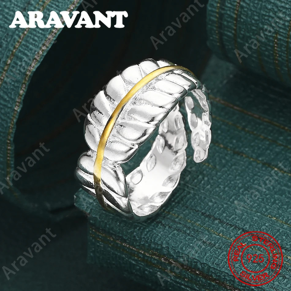 

925 Sterling Silver Two-Tone Feather Open Ring - Exquisite And Cute Wedding Party Jewelry For Women
