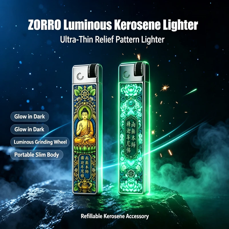 ZORRO Ultra‑Thin Portable Lighter, Exquisite Relief Pattern, Luminous Grinding Wheel Ignition Design