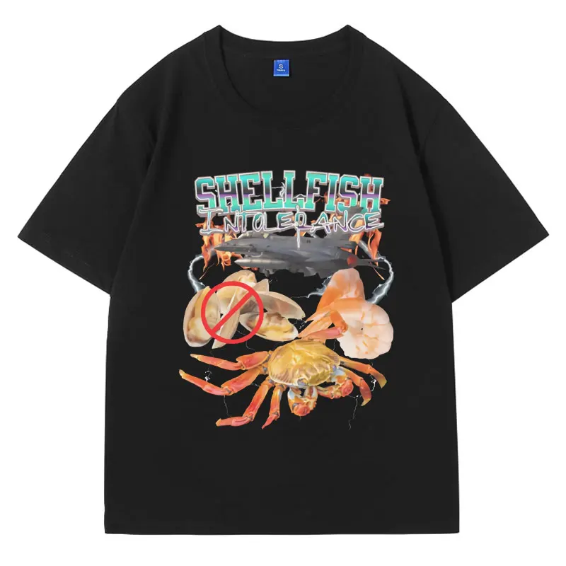 Stylish Funny Shellfish Allergy T Shirt Humorous Shellfish T-Shirt Men's Women's Fashion Vintage Harajuku Short Sleeves Tees Man