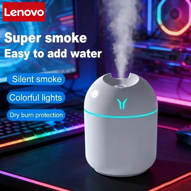 Lenovo Portable Air Humidifier 250ML Essential Oil Diffuser 2 Mode Auto Off with LED Light for Home Car Mist Maker Face Steamer