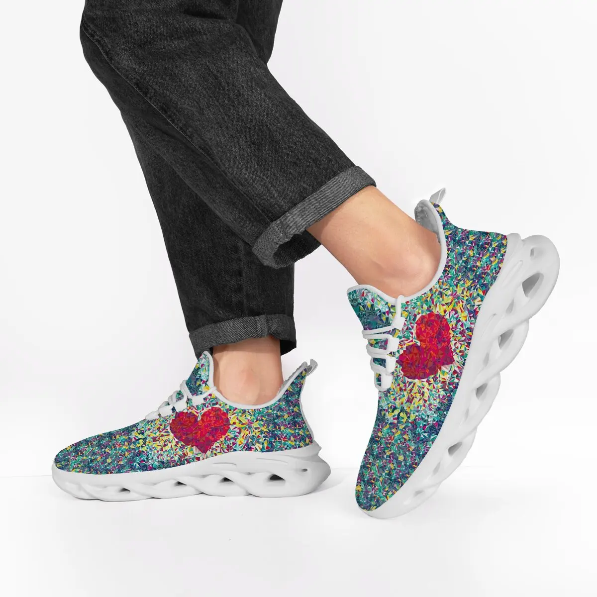 Мужские кроссовки, женская обувь, кроссовки на флисовой подкладке с красочным геометрическим узором в виде сердца, спортивные мужские кроссовки, детская обувь