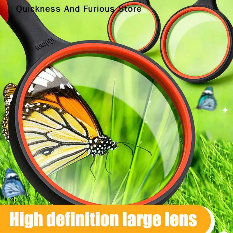 Loupe portative 10x pour enfants et seniors, loupe de lecture et d'exploration, lentille grossissante antidérapante et incassable 50/65/75/100mm