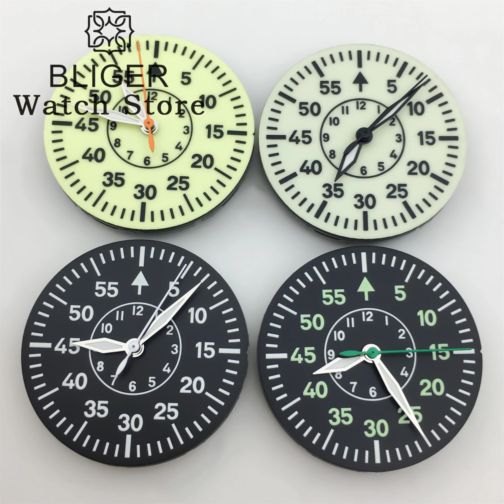 BLIGER 29mm esfera del reloj índice numérico negro verde azul Esfera luminosa completa con manecillas ajuste NH34 NH35 NH36 ETA2824 PT5000 movimiento