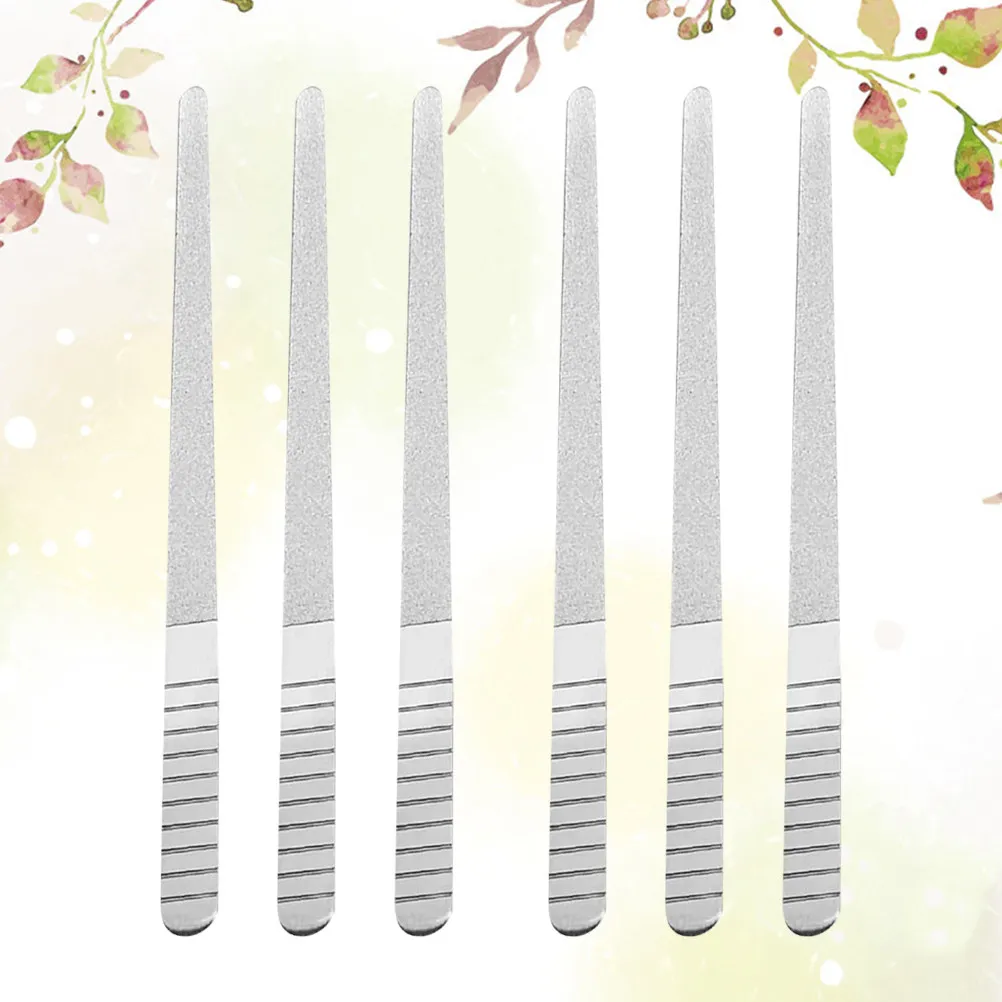 

6Pcs Silver Stainless Steel Nail Filers Double Sided Grinding Tool for Manicure Pedicure Nail Art Surface Sanding Shaping Size L