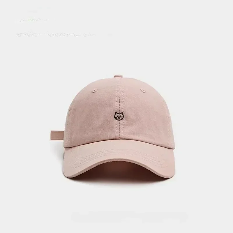 Low Profile Cat Embroidery Baseball Cap, Adjustable Cotton Dad Hat, Breathable Beige Sun Hat for Daily & Outdoor Use view 4