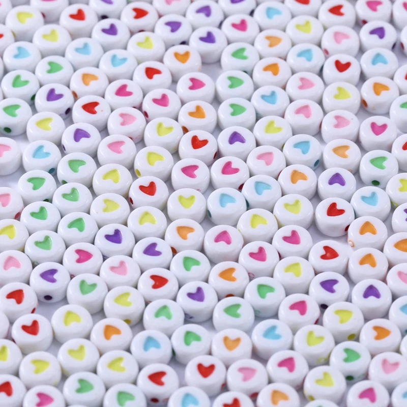 White Mixed Round Acrylic Love Beads 4X7mm Colorful Heart Shaped Beads For Jewelry Making DIY Bracelets Necklaces