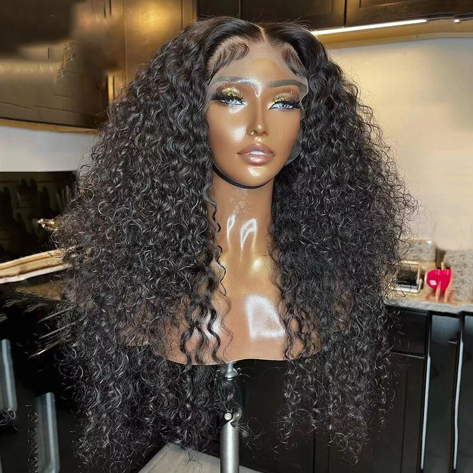 Natural Black Glueless 180Density 26Inch Long Soft Kinky Curly Lace Front Wig For Black Women With Baby Hair Preplucked Daily