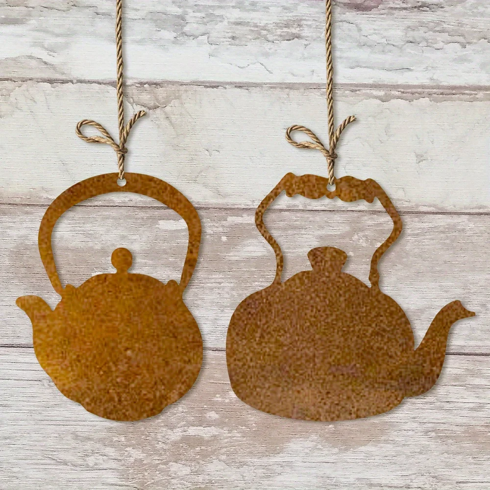 1pc/2pcs Rusted Metal Kettle Wall - Vintage Iron Hanging Kettle Shaped Ornament, Horizontal Wall-Mounted Rusty Decor