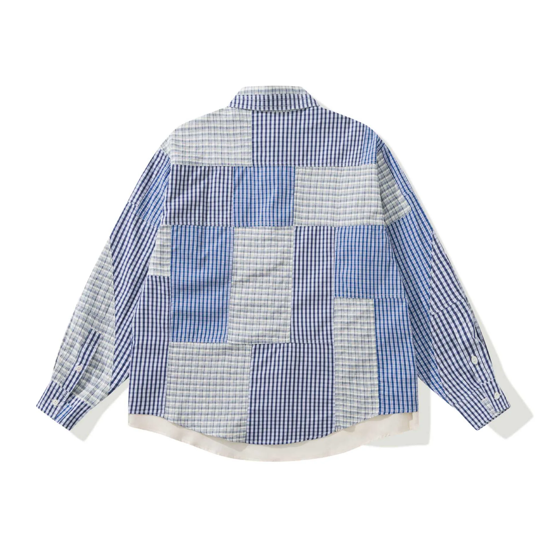 Japanese Vintage Fashion Plaid Splice Shirts Men Streetwear Cityboy Chic Loose Casual Long Sleeve Shirts Women Oversize Blouses