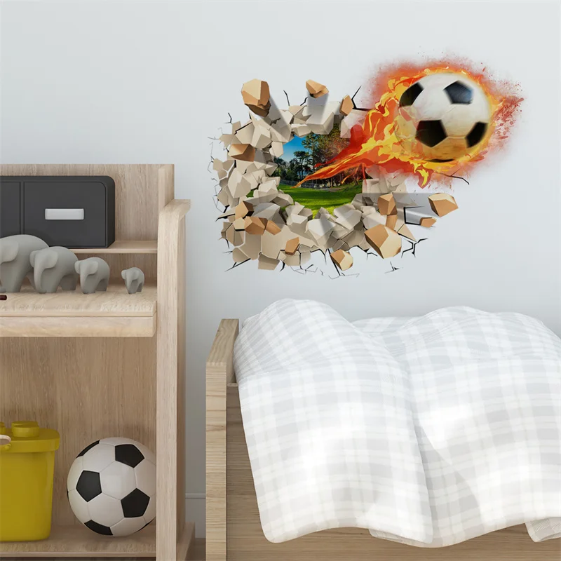 3D Broken Football Soccer Wall Stickers Home Decor For Boy Bedroom Decor Living room Wallpaper Wallart Mural