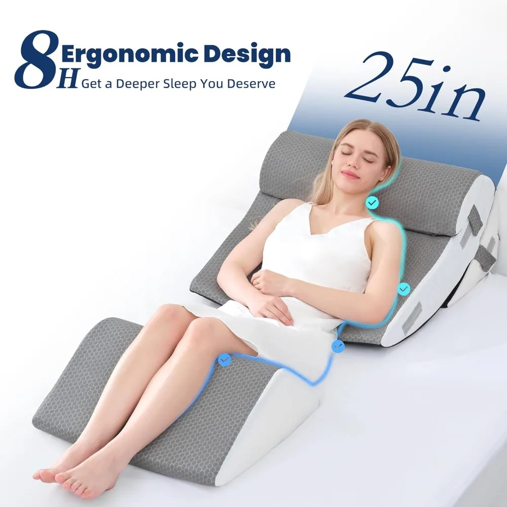 

4PCS 25 Inch Extra Wide Orthopedic Bed Wedge Pillow Set, Memory Foam Adjustable Wedge Pillow Post Surgery for Back