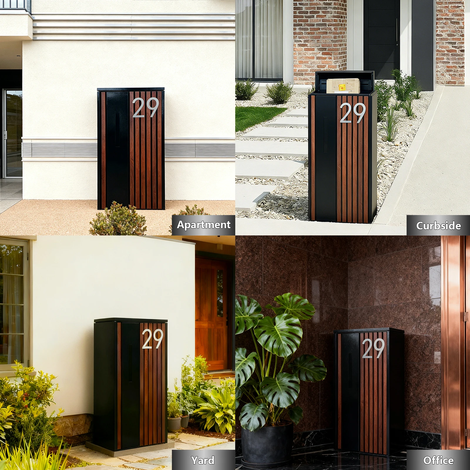 White striped columnar galvanized steel mailbox anti-theft top lifting outdoor villa parcel delivery box installed on the door