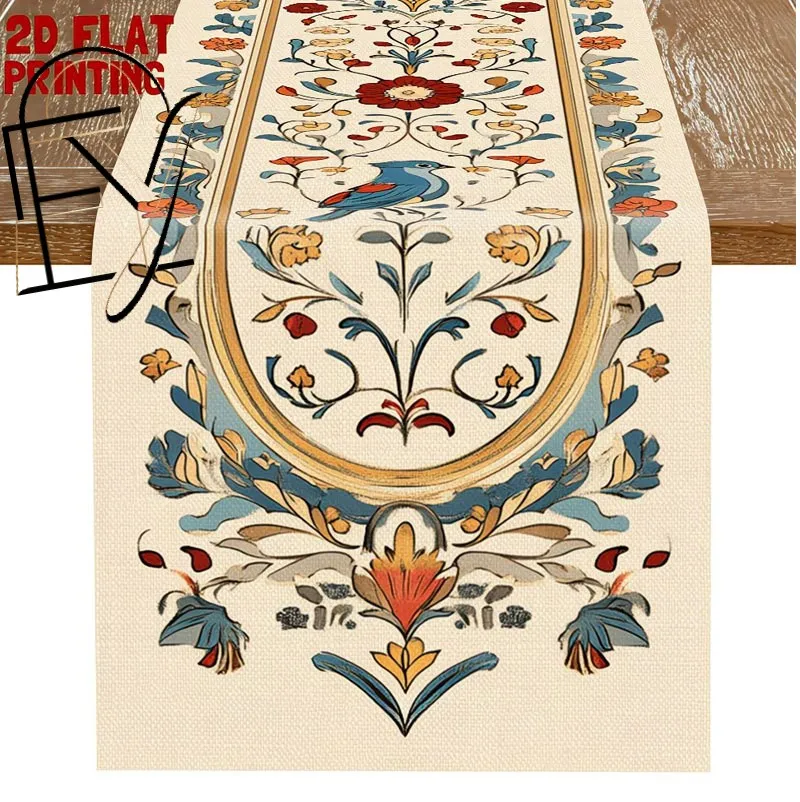 Linen Table Runner Cream with Gray Check Edge Tulips in Bowed Mason Jars Butterflies Spring Kitchen Table